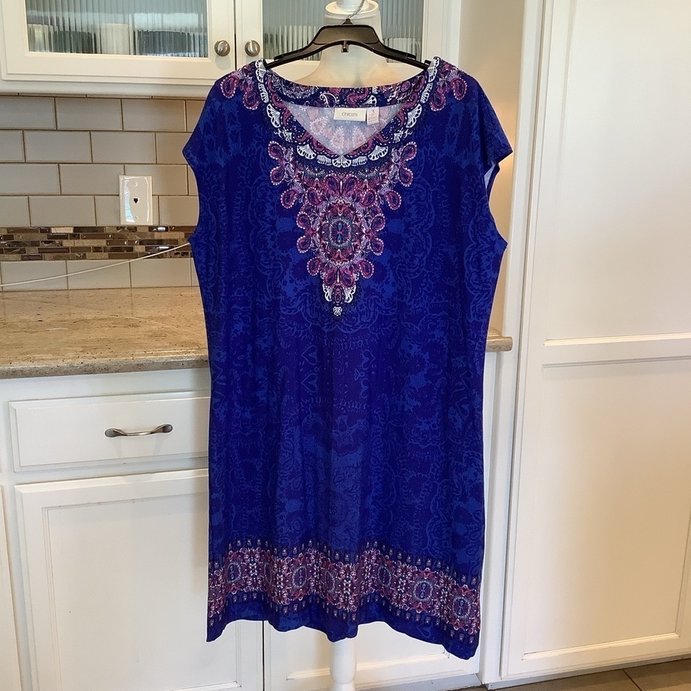 Chico’s Blue and Pink Women's Shift Dress Size XL (3)